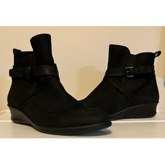 Ecco Women's Felicia Black Suede Wedge Ankle Boots EU 40/US 9-9.5 Side Zip - Picture 9 of 12